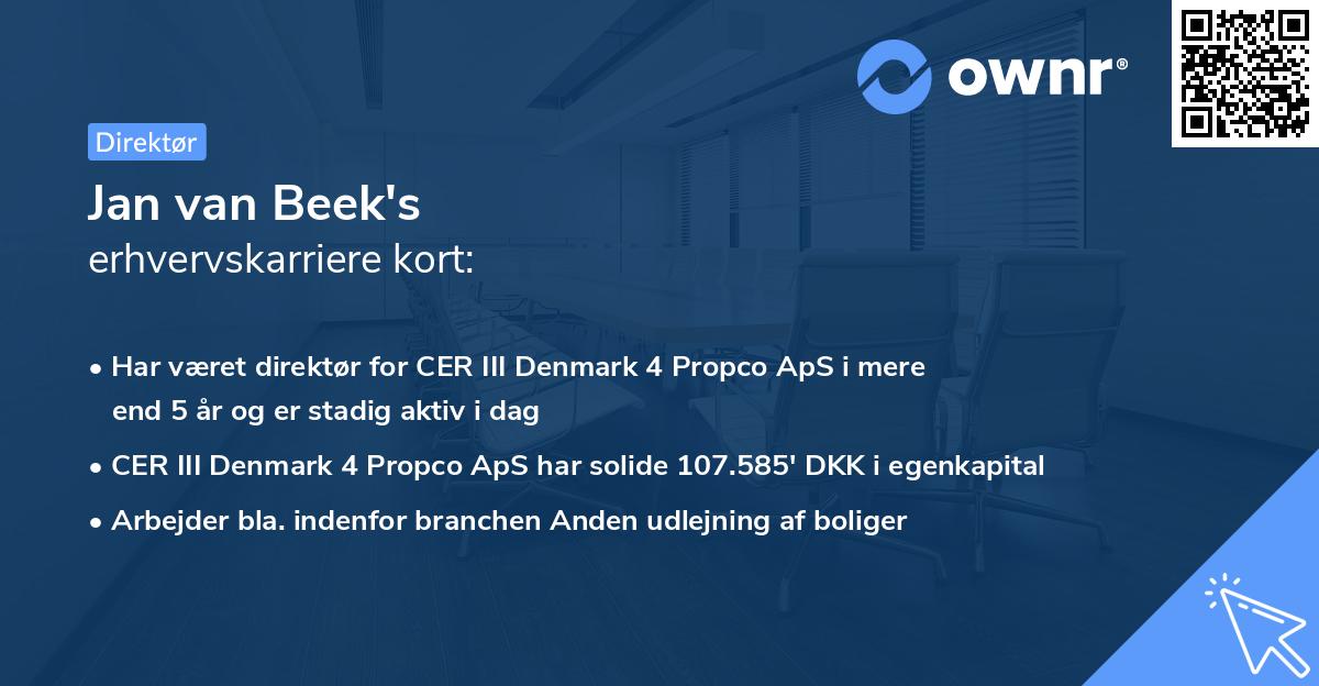 Jan van Beek's erhvervskarriere kort