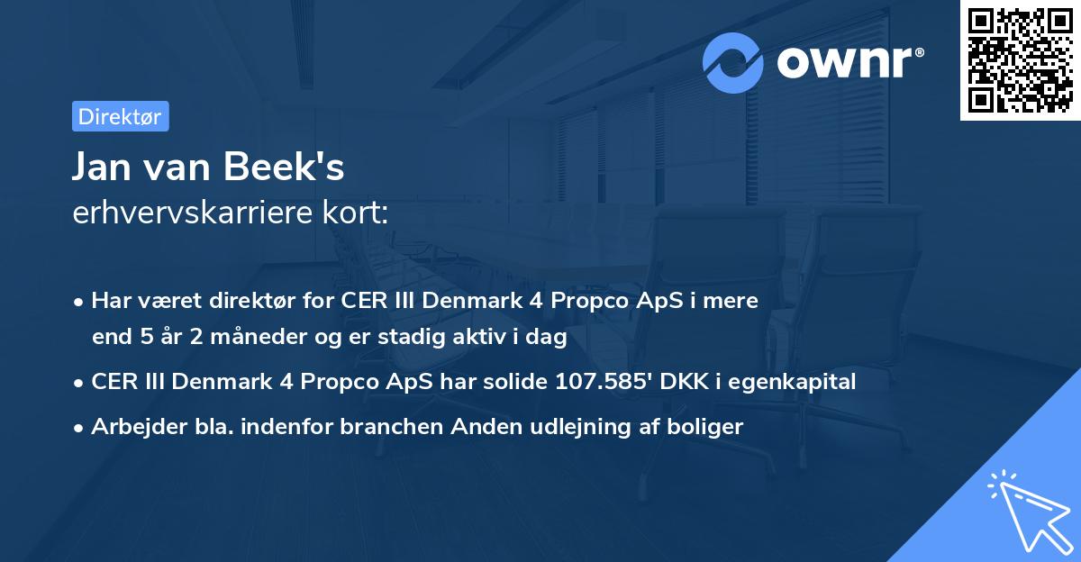 Jan van Beek's erhvervskarriere kort