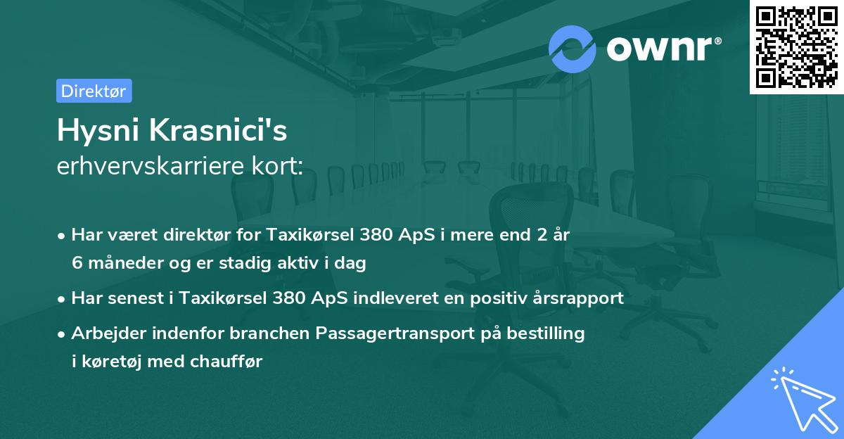 Hysni Krasnici's erhvervskarriere kort