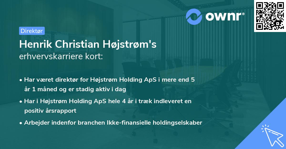 Henrik Christian Højstrøm's erhvervskarriere kort