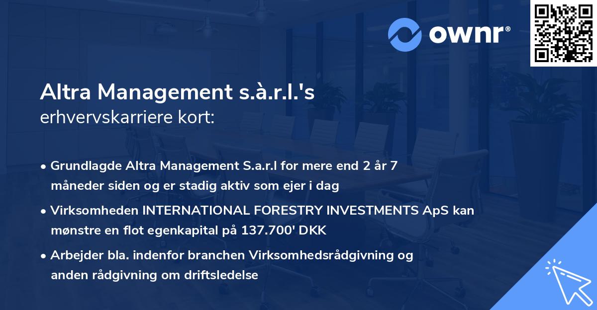 Altra Management s.à.r.l.'s erhvervskarriere kort