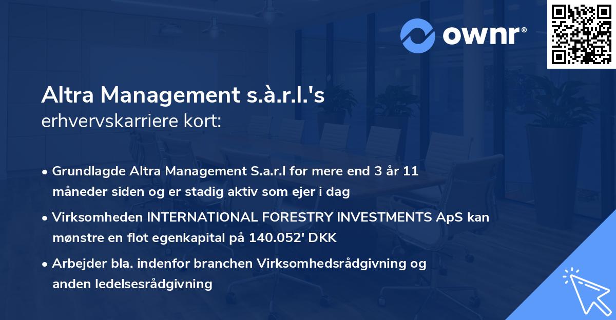 Altra Management s.à.r.l.'s erhvervskarriere kort