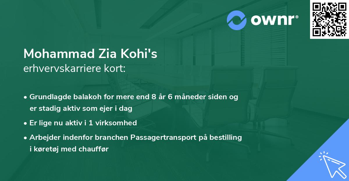 Mohammad Zia Kohi's erhvervskarriere kort