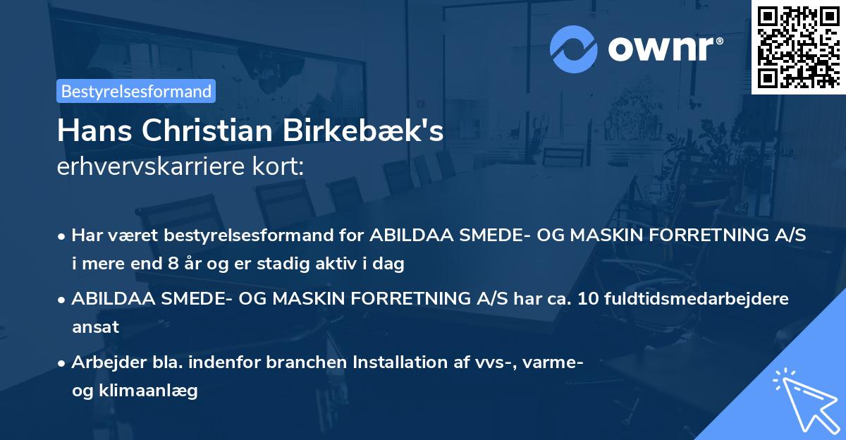Hans Christian Birkebæk's erhvervskarriere kort