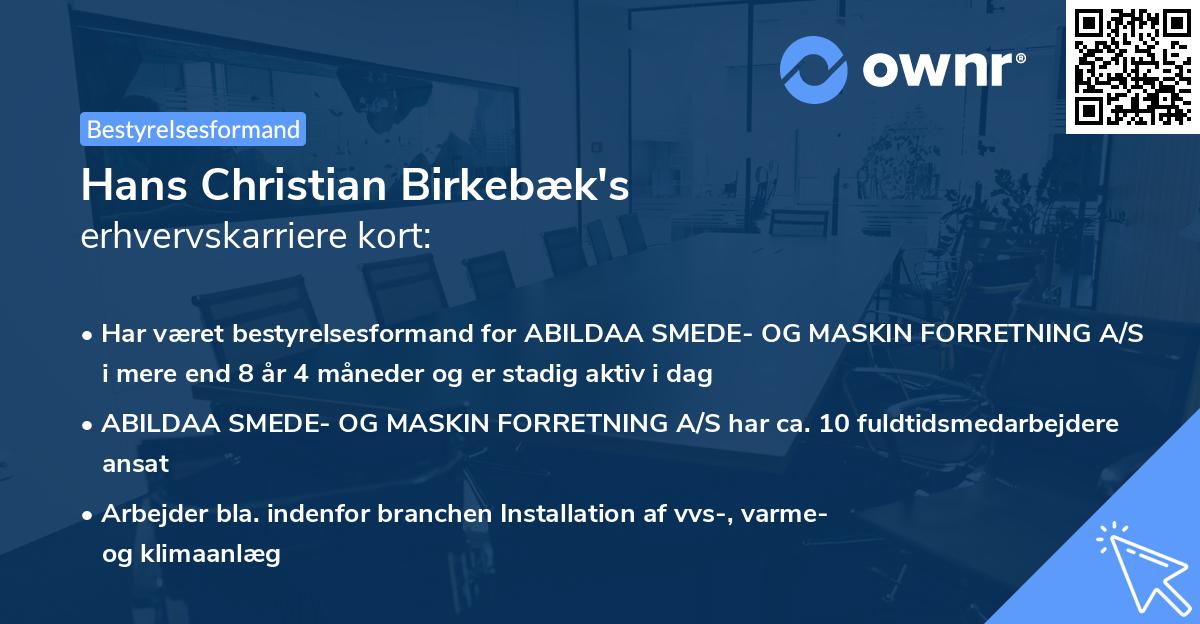 Hans Christian Birkebæk's erhvervskarriere kort
