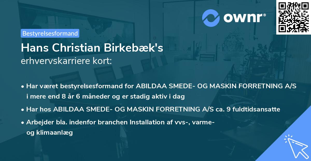 Hans Christian Birkebæk's erhvervskarriere kort