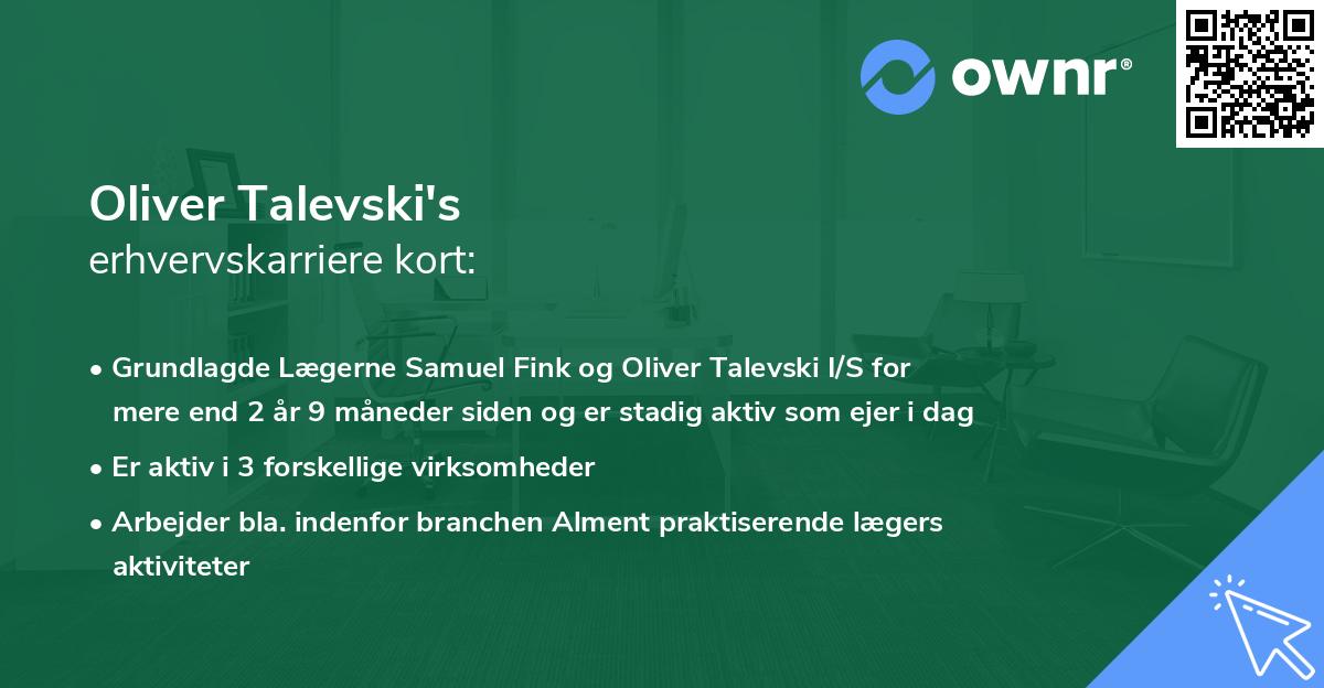 Oliver Talevski's erhvervskarriere kort