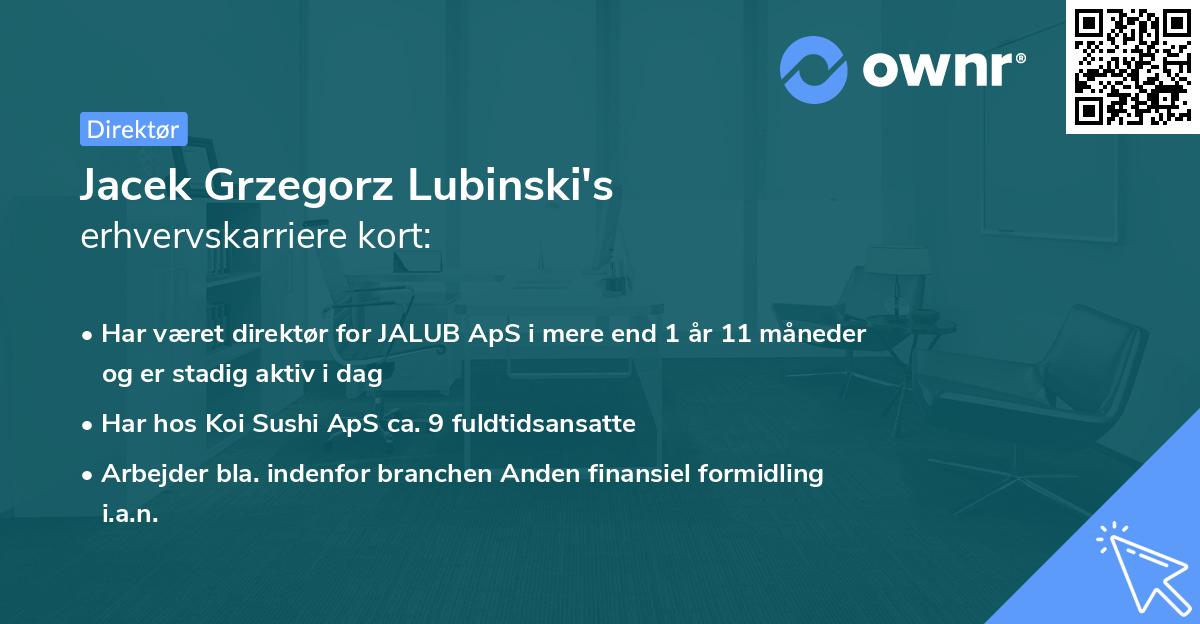 Jacek Grzegorz Lubinski's erhvervskarriere kort