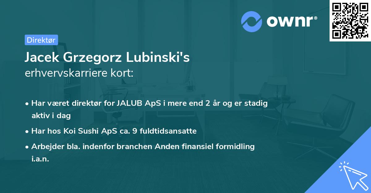 Jacek Grzegorz Lubinski's erhvervskarriere kort