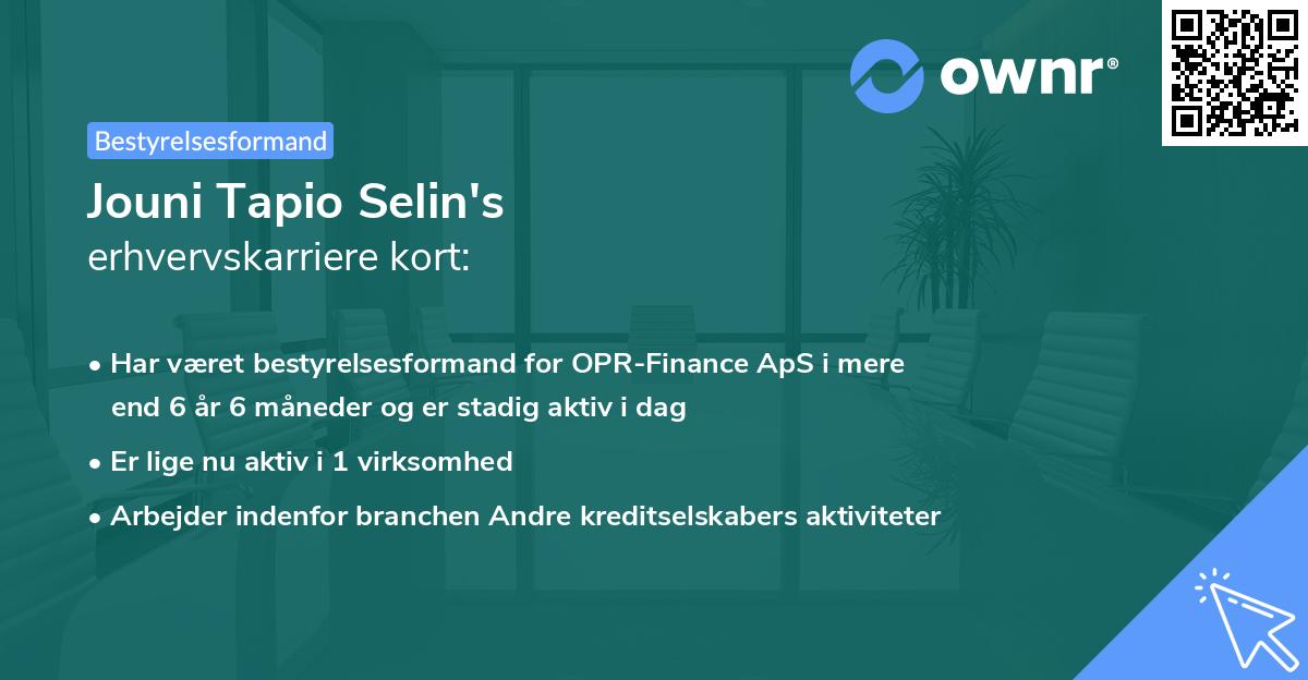 Jouni Tapio Selin's erhvervskarriere kort