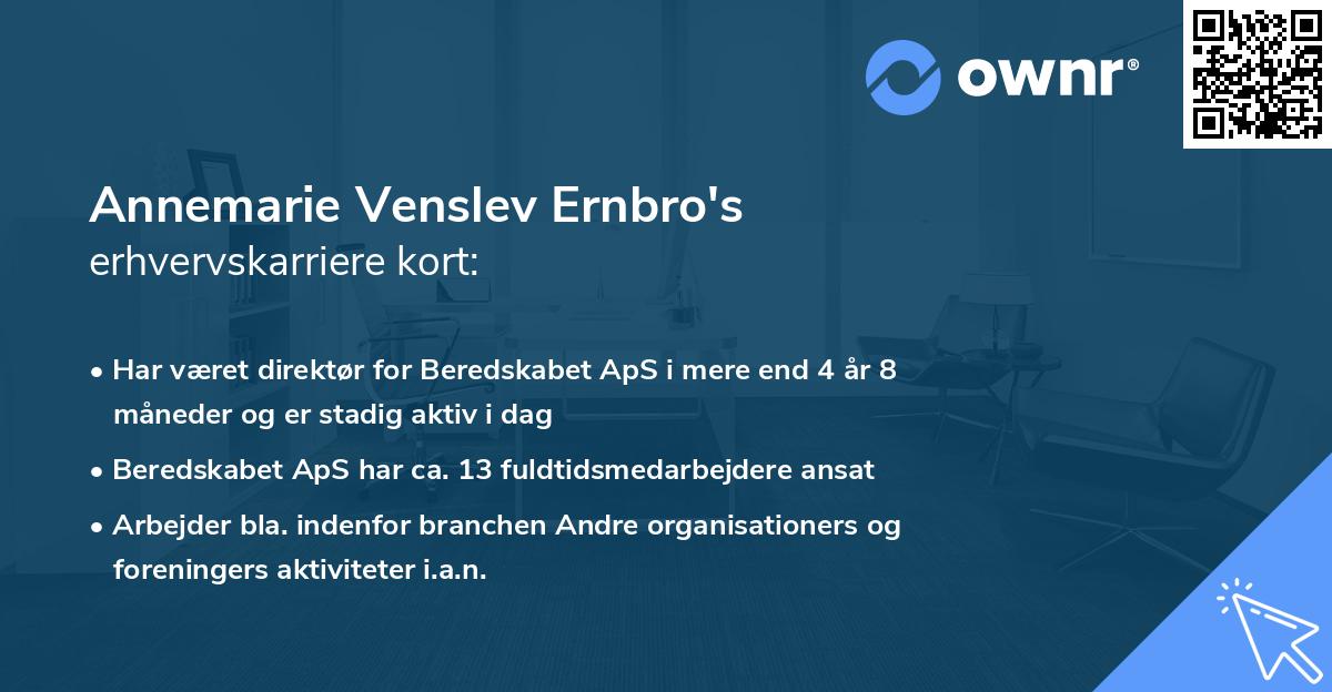 Annemarie Venslev Ernbro's erhvervskarriere kort