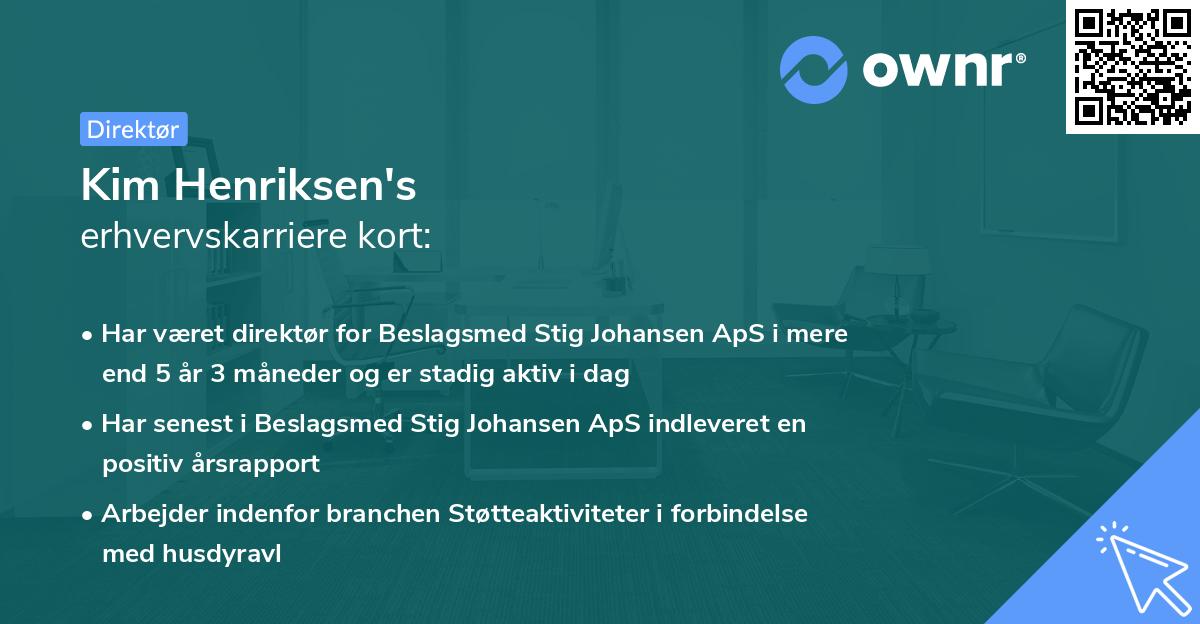 Kim Henriksen's erhvervskarriere kort