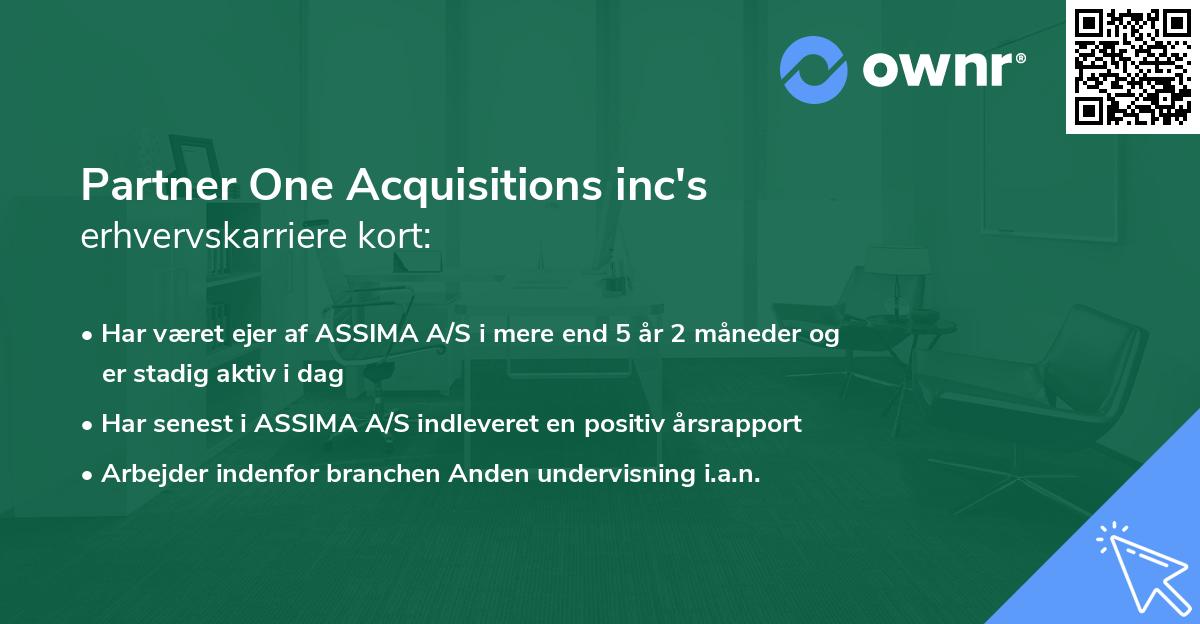 Partner One Acquisitions inc's erhvervskarriere kort