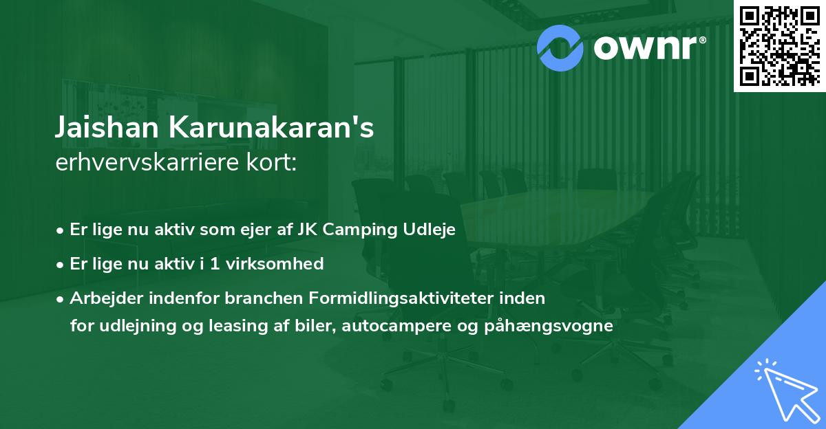 Jaishan Karunakaran's erhvervskarriere kort