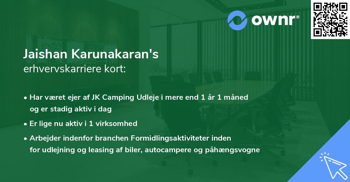 Jaishan Karunakaran's erhvervskarriere kort