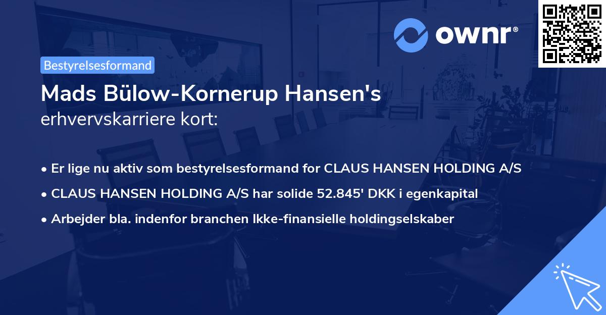 Mads Bülow-Kornerup Hansen's erhvervskarriere kort