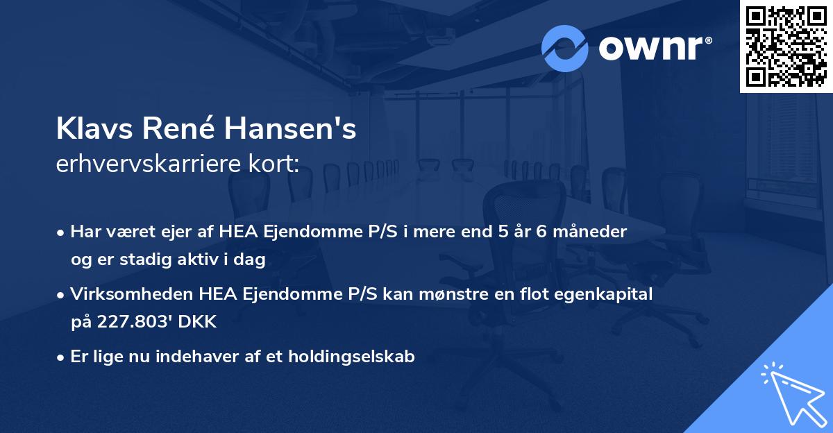 Klavs René Hansen's erhvervskarriere kort