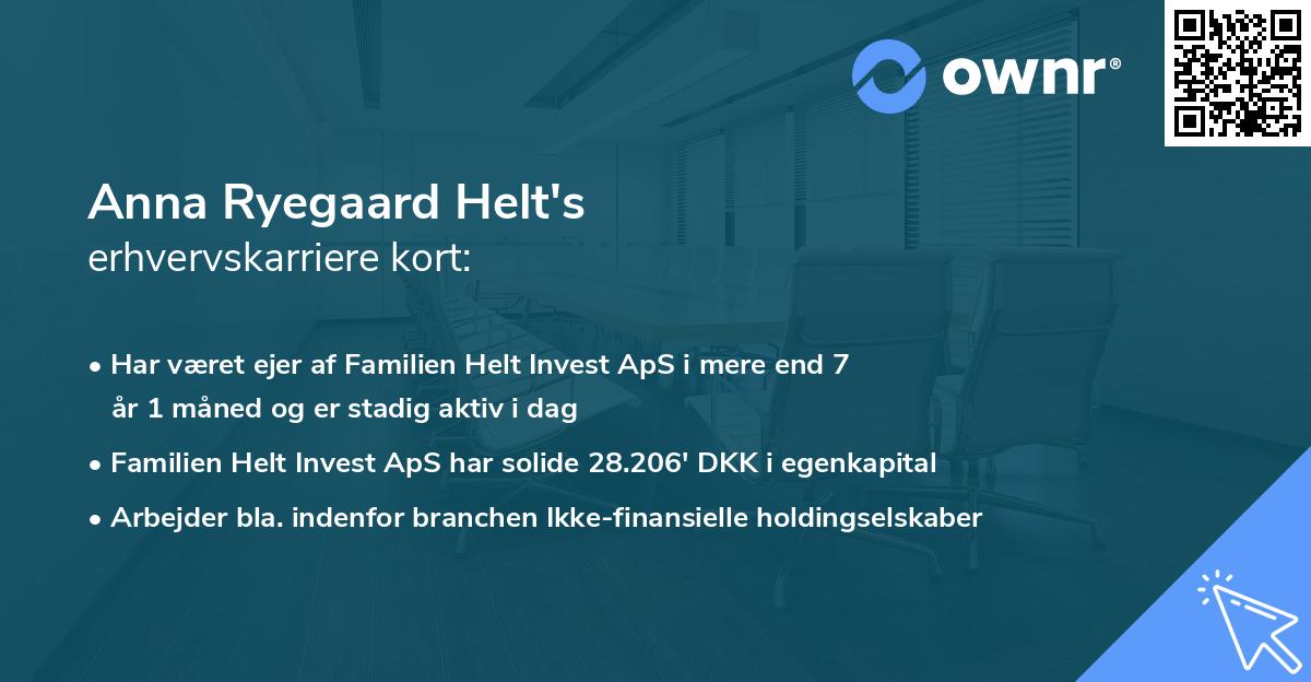 Anna Ryegaard Helt's erhvervskarriere kort