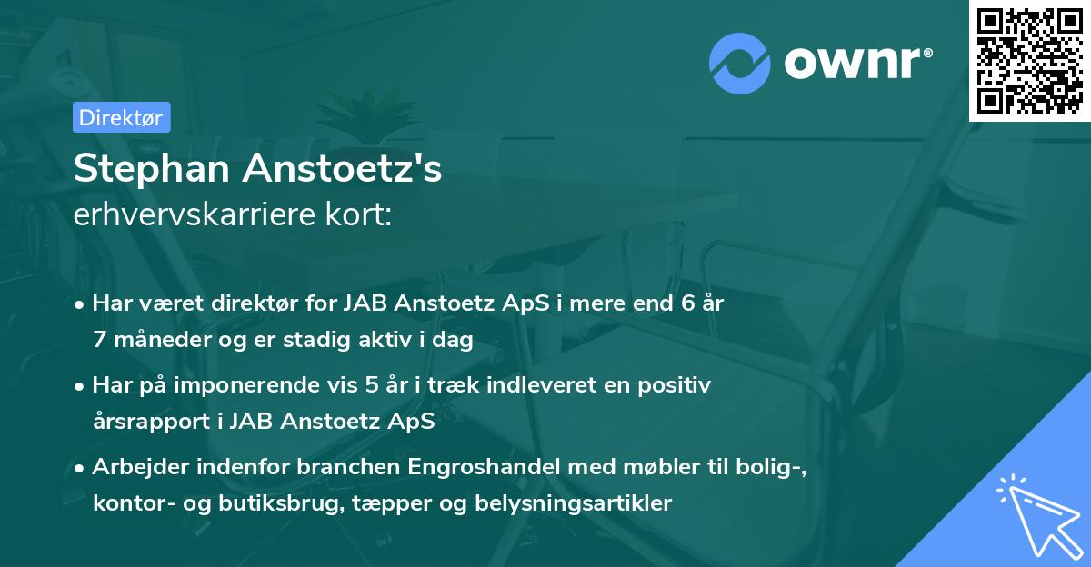 Stephan Anstoetz's erhvervskarriere kort