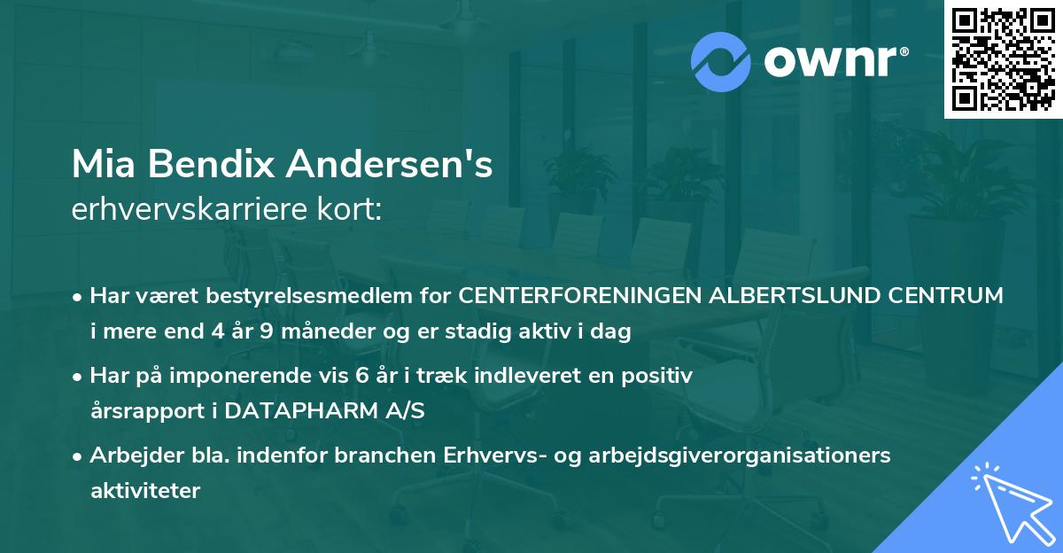 Mia Bendix Andersen's erhvervskarriere kort