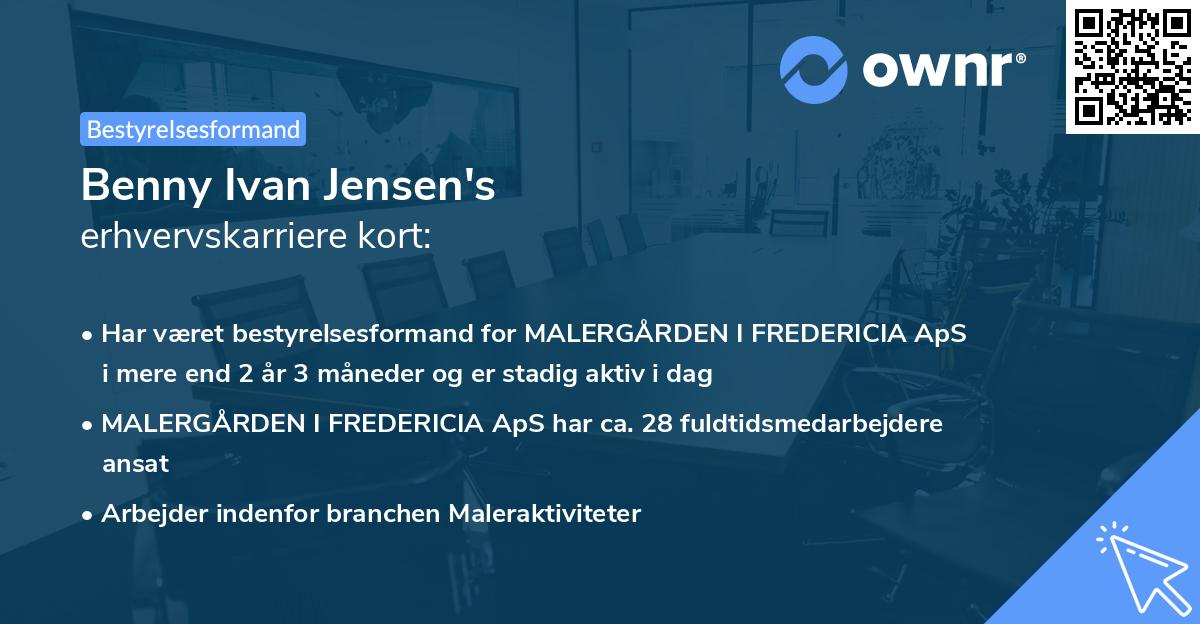 Benny Ivan Jensen's erhvervskarriere kort