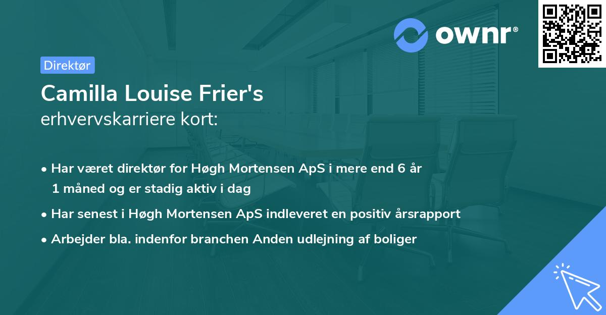 Camilla Louise Frier's erhvervskarriere kort