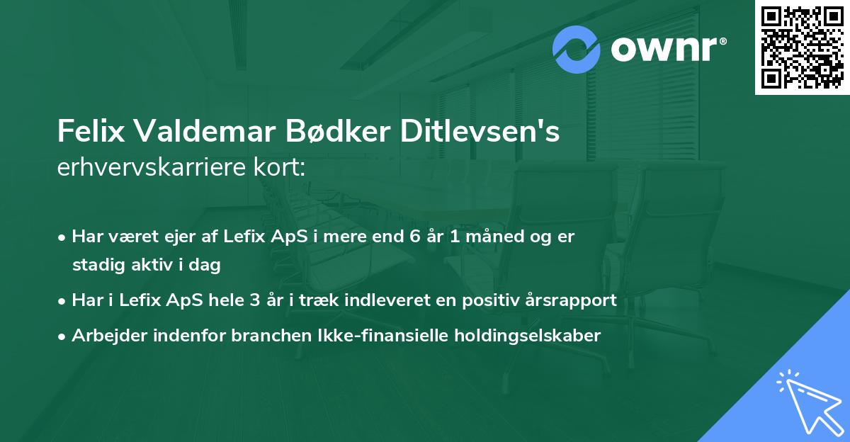 Felix Valdemar Bødker Ditlevsen's erhvervskarriere kort