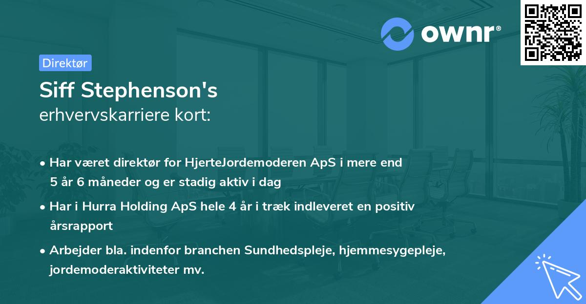 Siff Stephenson's erhvervskarriere kort