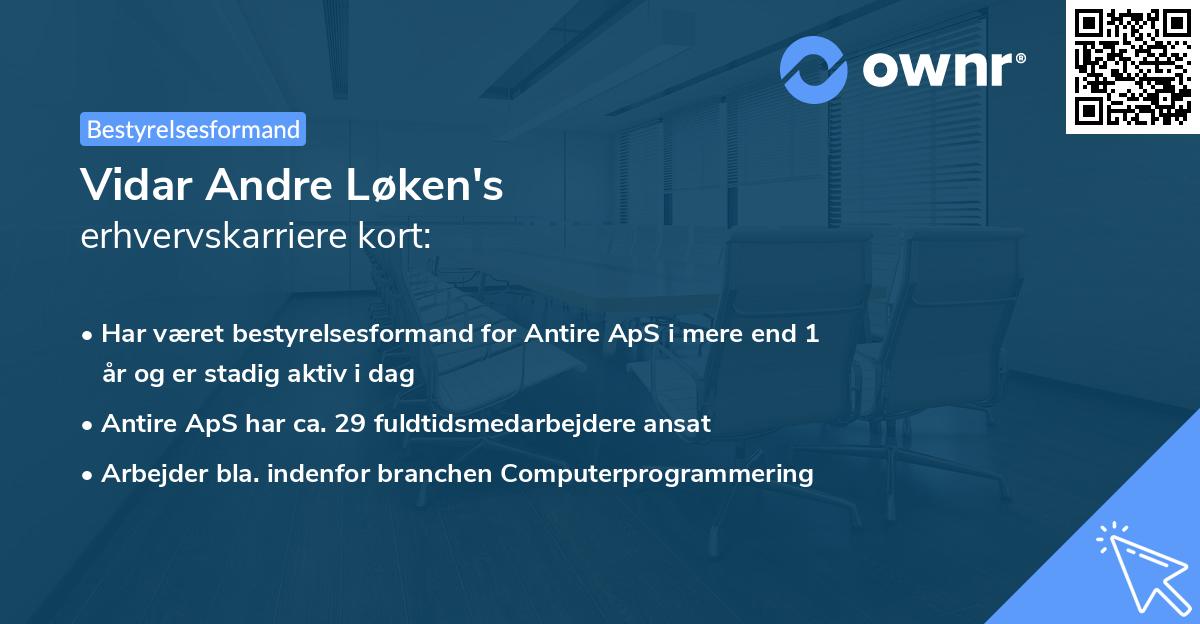 Vidar Andre Løken's erhvervskarriere kort