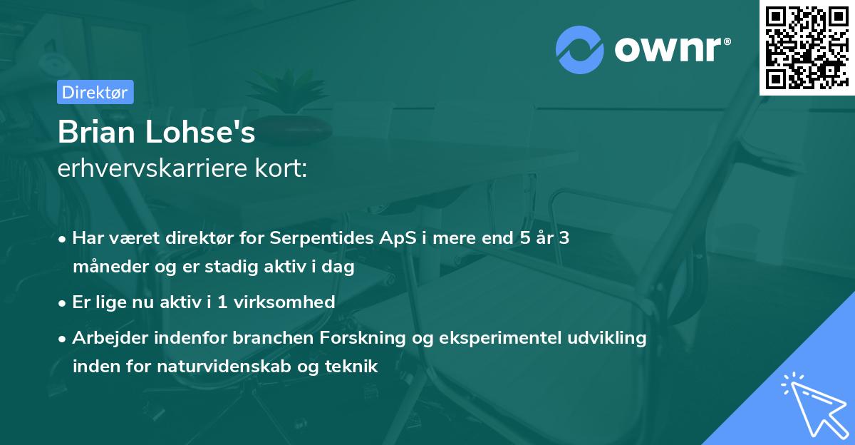 Brian Lohse's erhvervskarriere kort