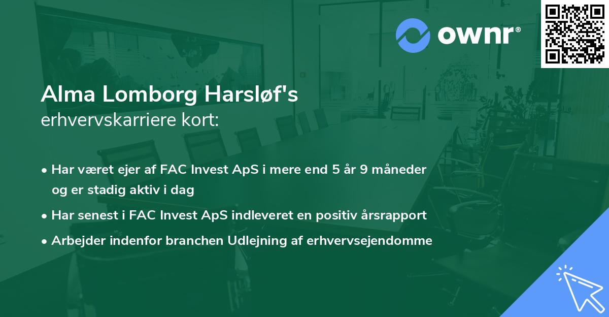 Alma Lomborg Harsløf's erhvervskarriere kort