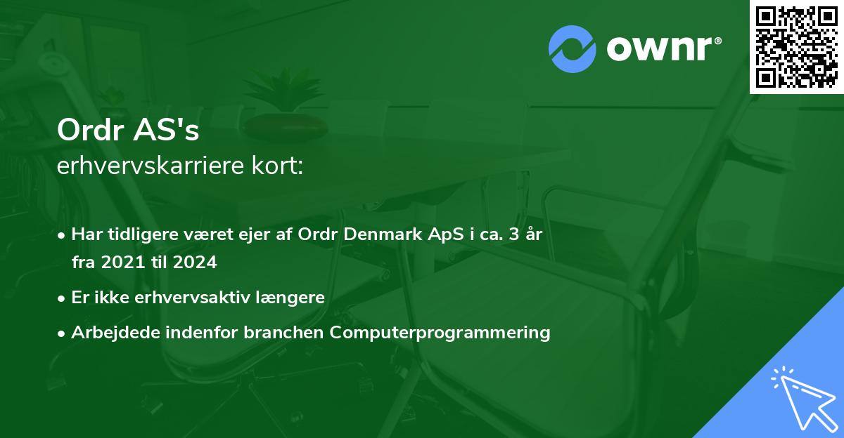 Ordr AS's erhvervskarriere kort