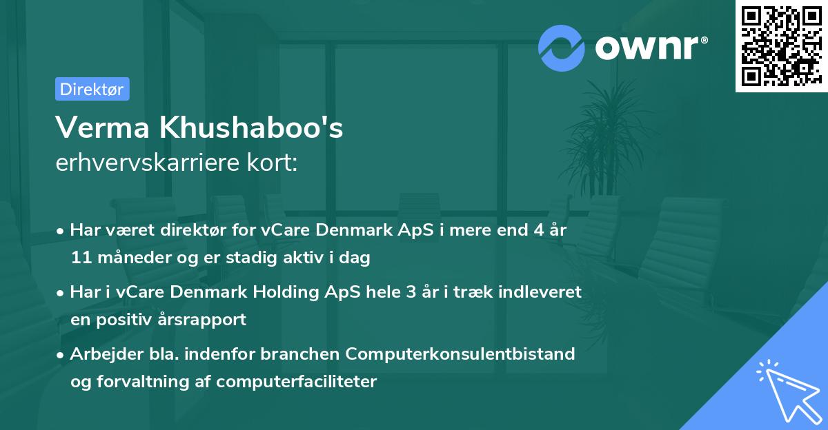 Verma Khushaboo's erhvervskarriere kort