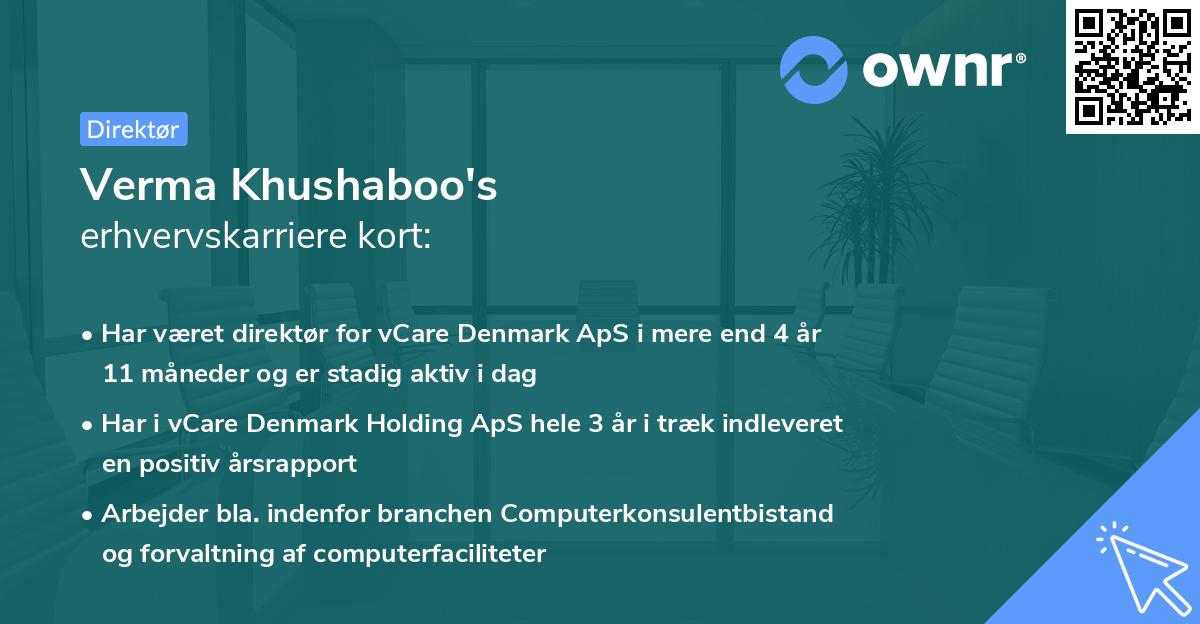 Verma Khushaboo's erhvervskarriere kort