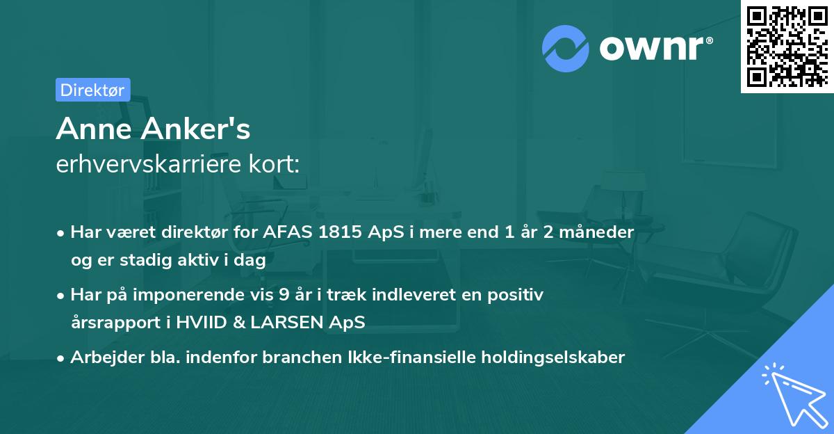 Anne Anker's erhvervskarriere kort