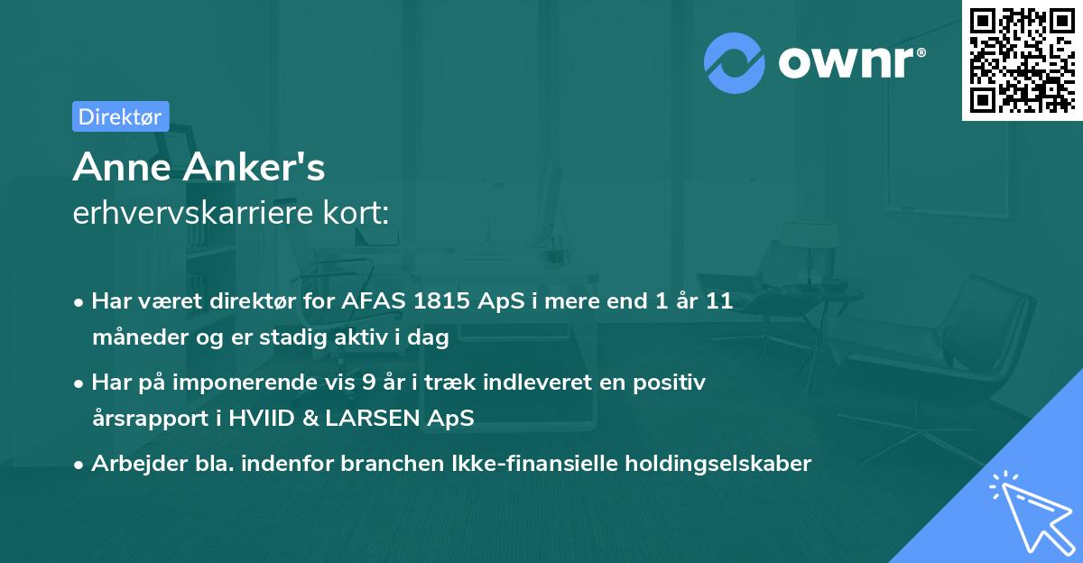 Anne Anker's erhvervskarriere kort