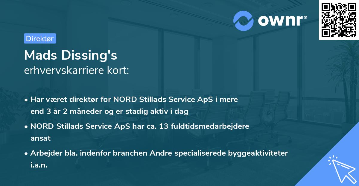 Mads Dissing's erhvervskarriere kort