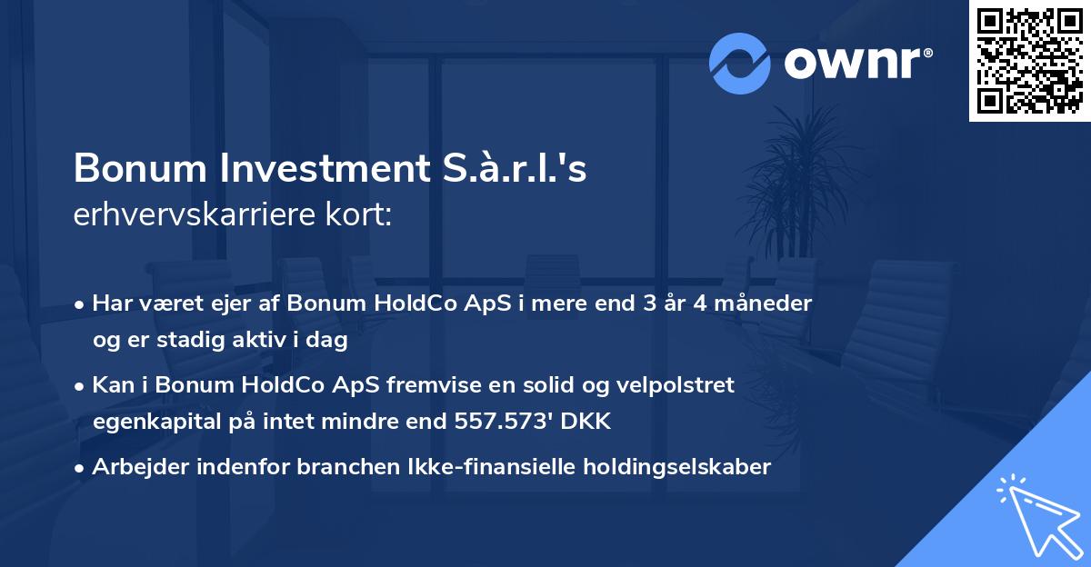 Bonum Investment S.à.r.l.'s erhvervskarriere kort