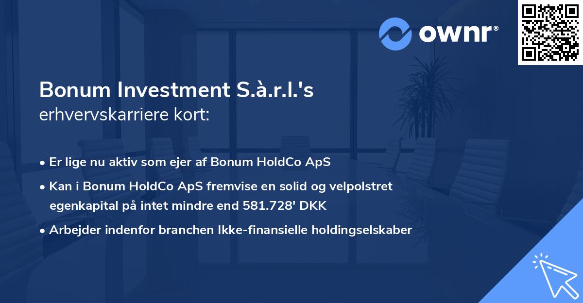 Bonum Investment S.à.r.l.'s erhvervskarriere kort