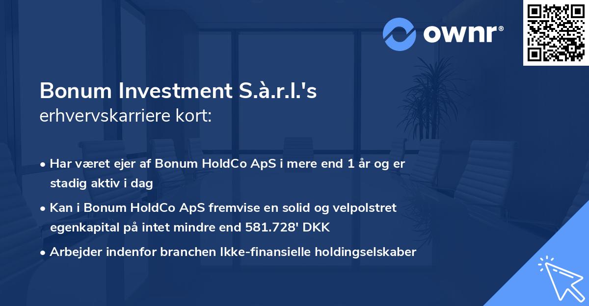 Bonum Investment S.à.r.l.'s erhvervskarriere kort