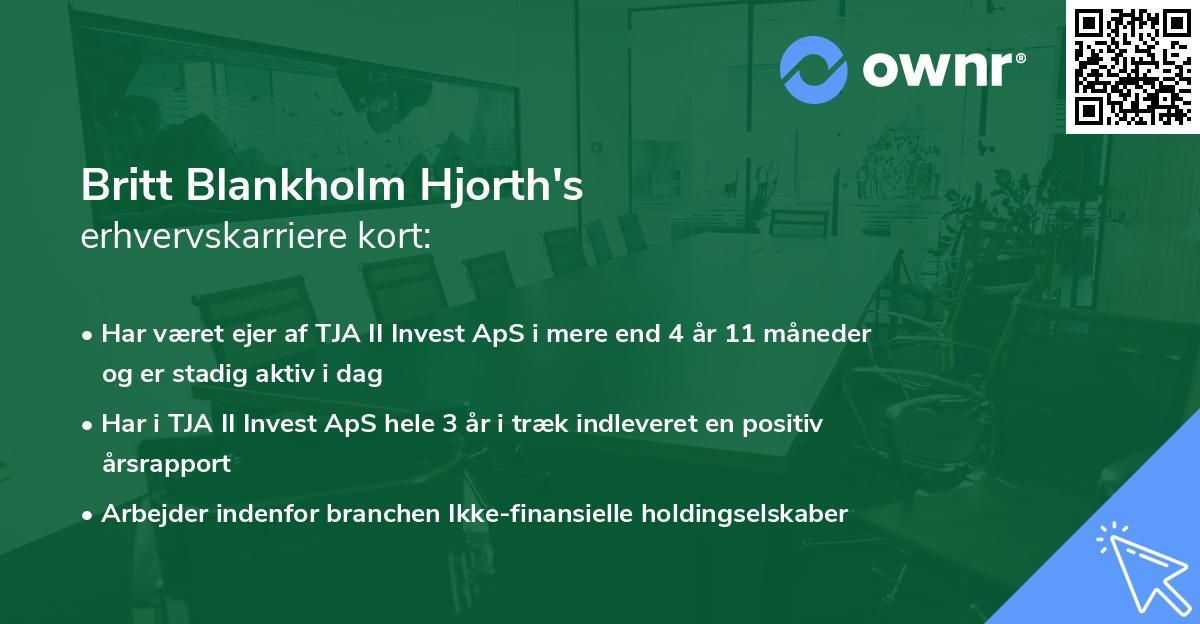 Britt Blankholm Hjorth's erhvervskarriere kort
