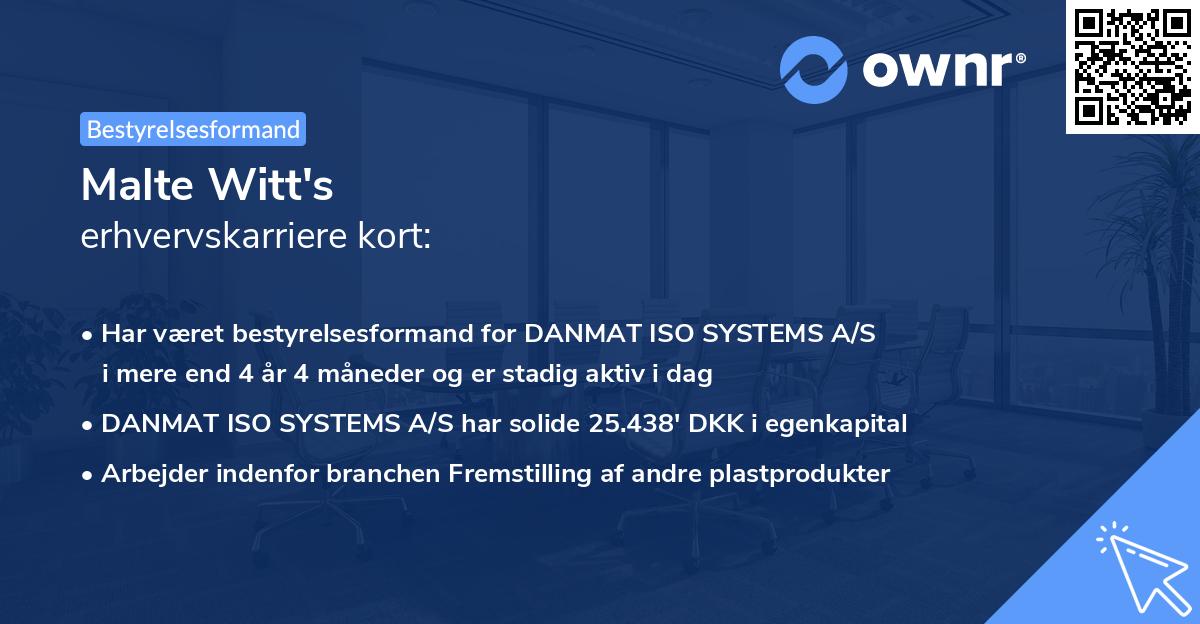 Malte Witt's erhvervskarriere kort