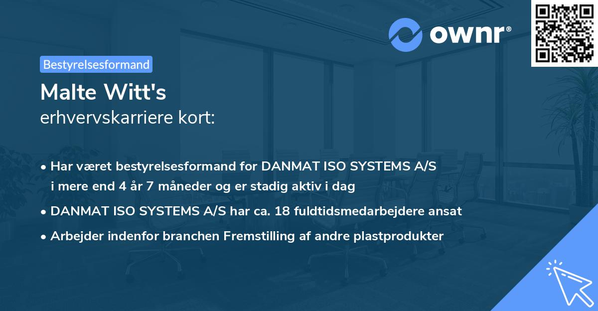 Malte Witt's erhvervskarriere kort
