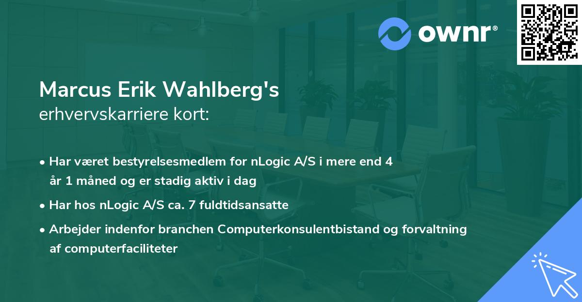 Marcus Erik Wahlberg's erhvervskarriere kort