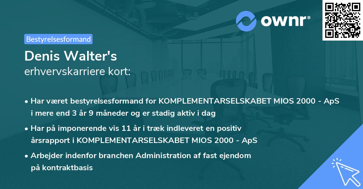 Denis Walter's erhvervskarriere kort