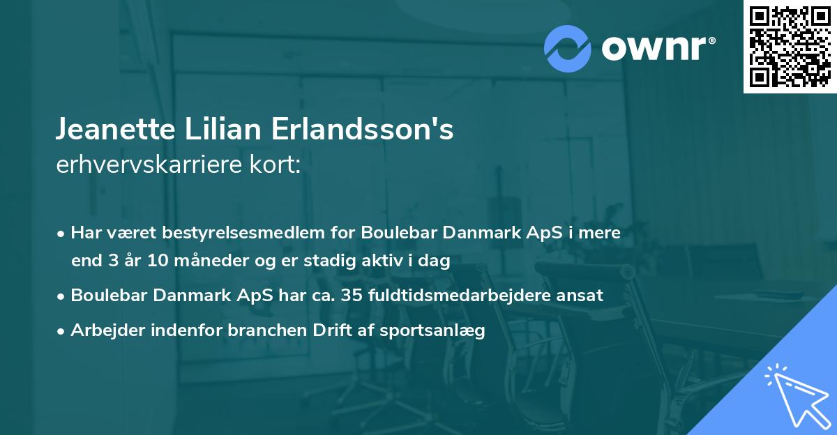Jeanette Lilian Erlandsson's erhvervskarriere kort