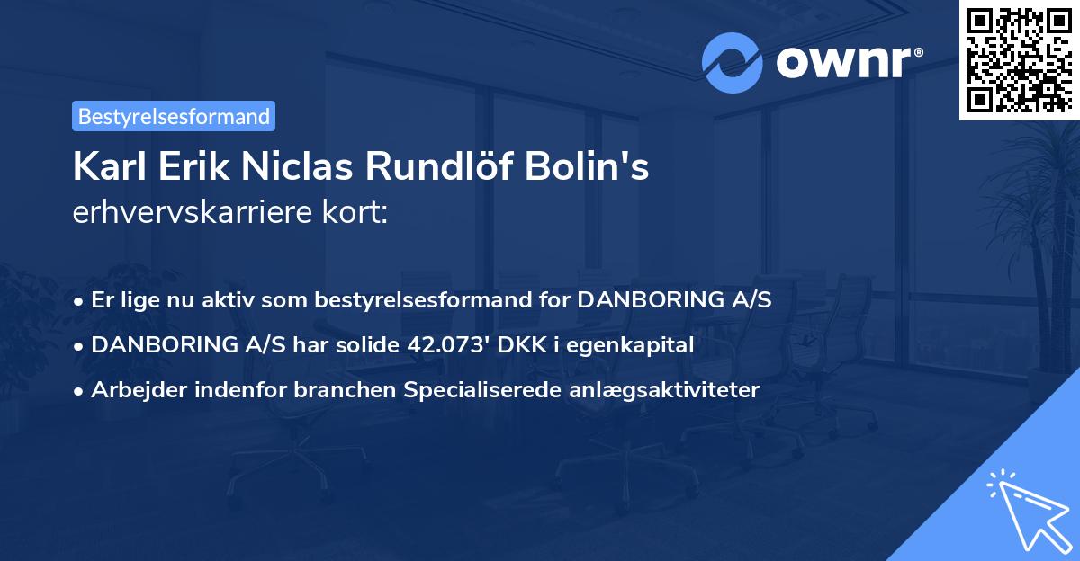 Karl Erik Niclas Rundlöf Bolin's erhvervskarriere kort