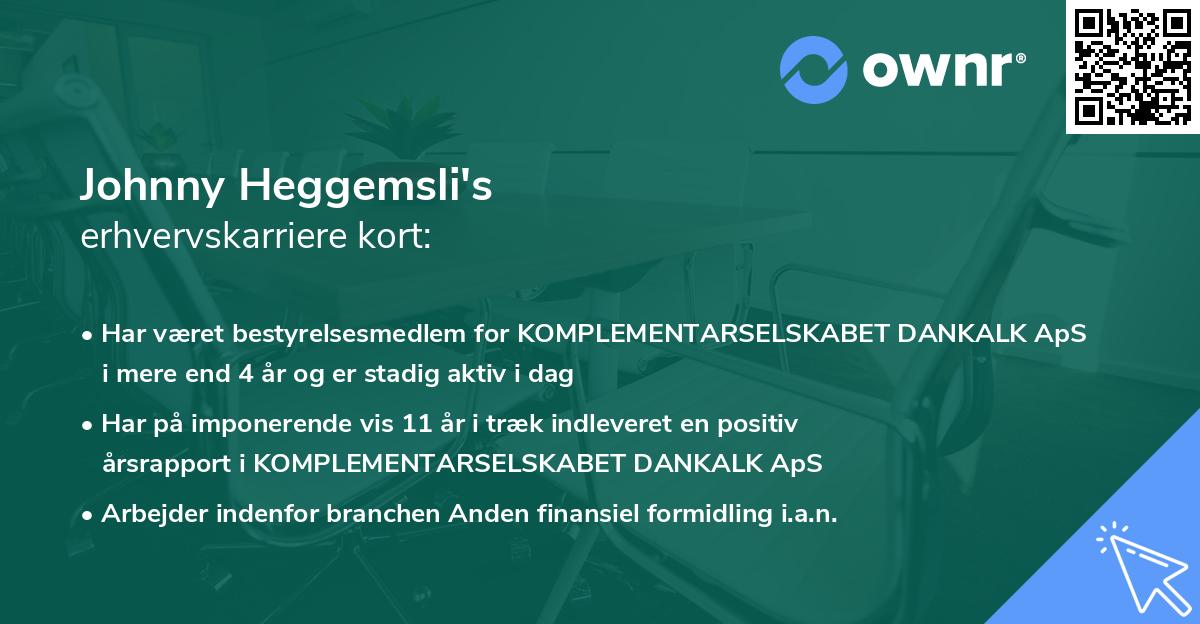 Johnny Heggemsli's erhvervskarriere kort