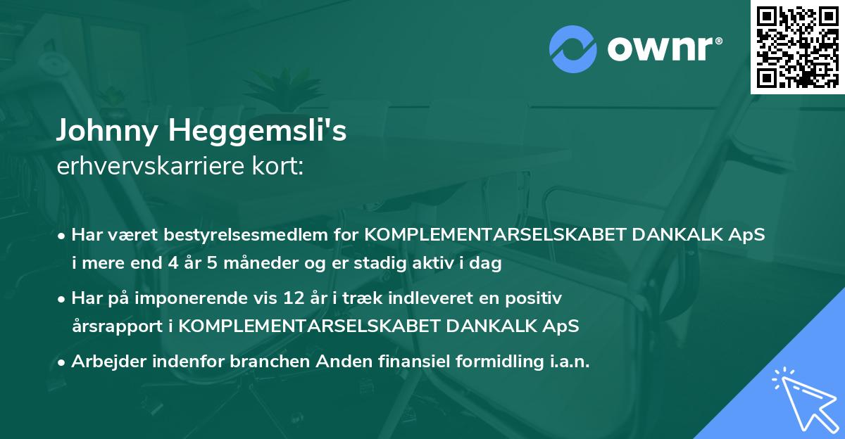 Johnny Heggemsli's erhvervskarriere kort