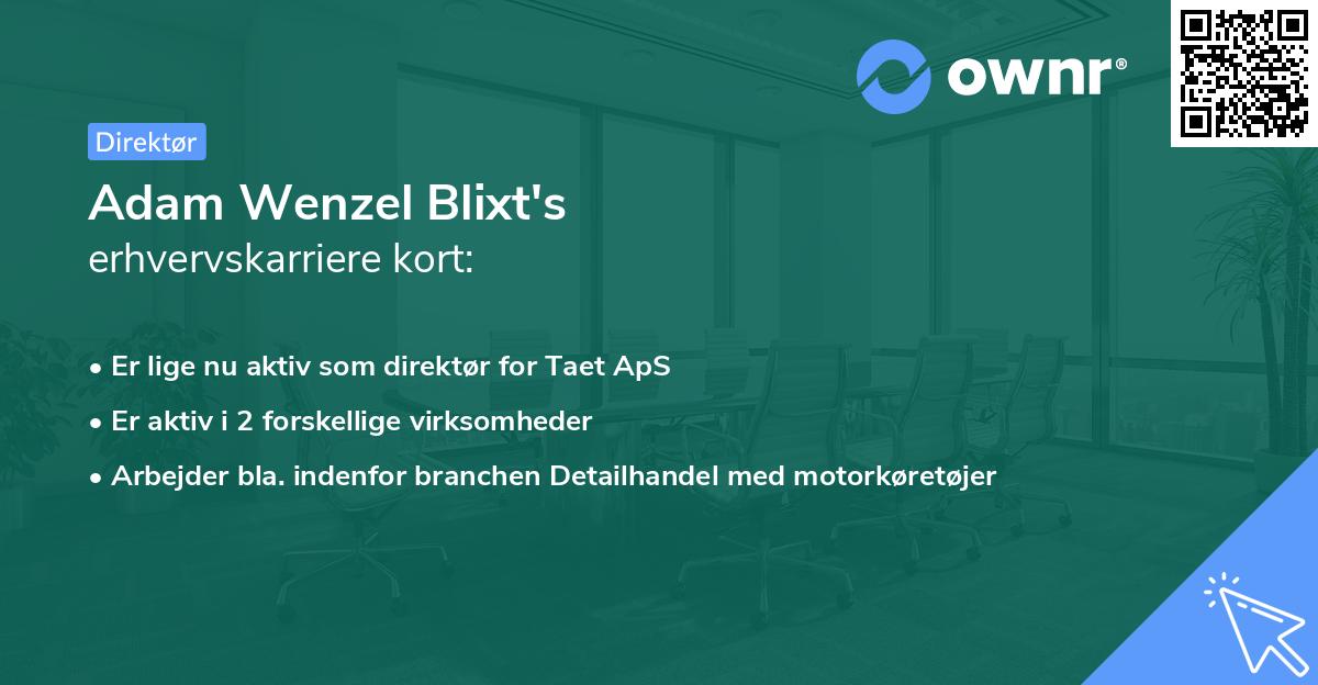 Adam Wenzel Blixt's erhvervskarriere kort